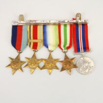 A bar of five WWII military medals.