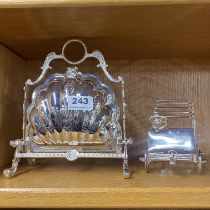 A folding silver plated plate warmer H. 22cm. Together with a silver plated toast rack.