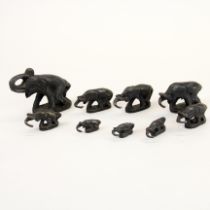 A set of Indian bronze elephant opium weights.