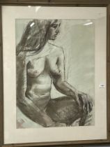 Bridgit McCrum. Conte on wash of a seated nude dated 1989 S. 79cm x 100cm