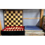 An Egyptian design chess set with board, king H. 13cm, together with a group of other games and