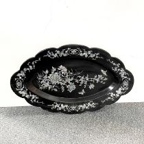 A large Chinese mother of pearl inset tray L. 79cm. (A/F)