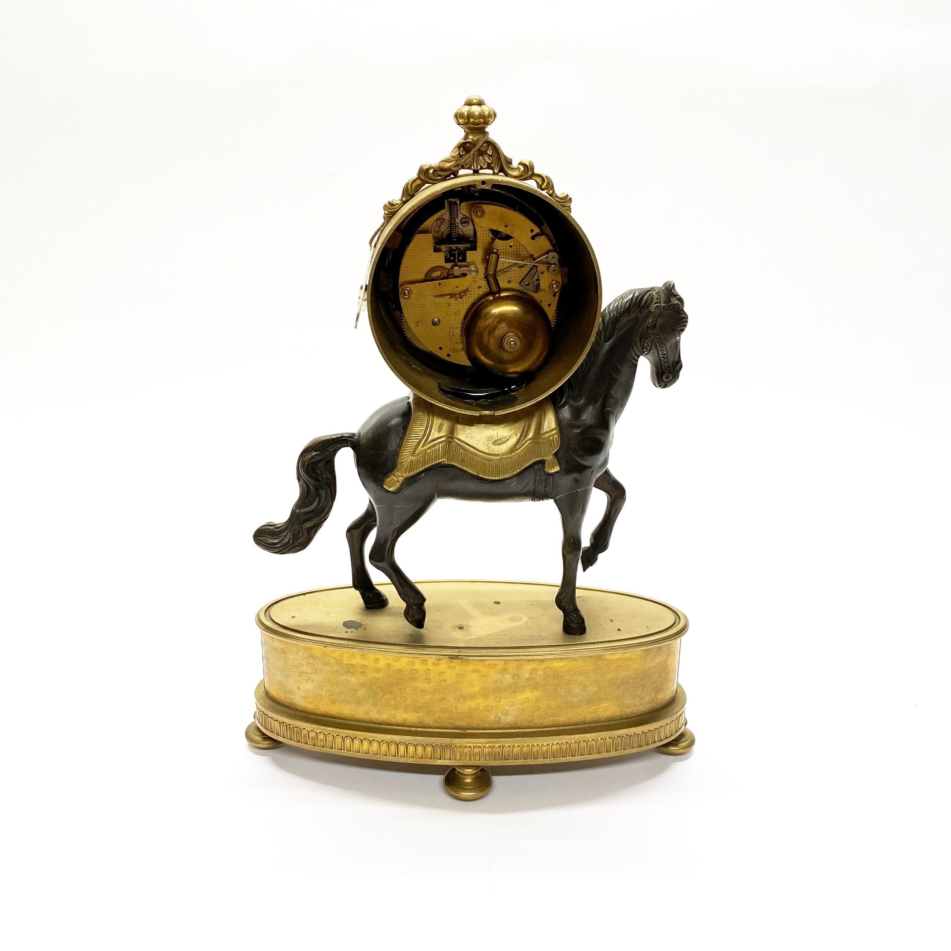 A French bronzed brass horse mantle clock H. 39cm. - Image 3 of 3