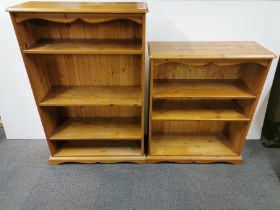 A group of four pine bookshelves, largest 122 x 80 x 33cm.