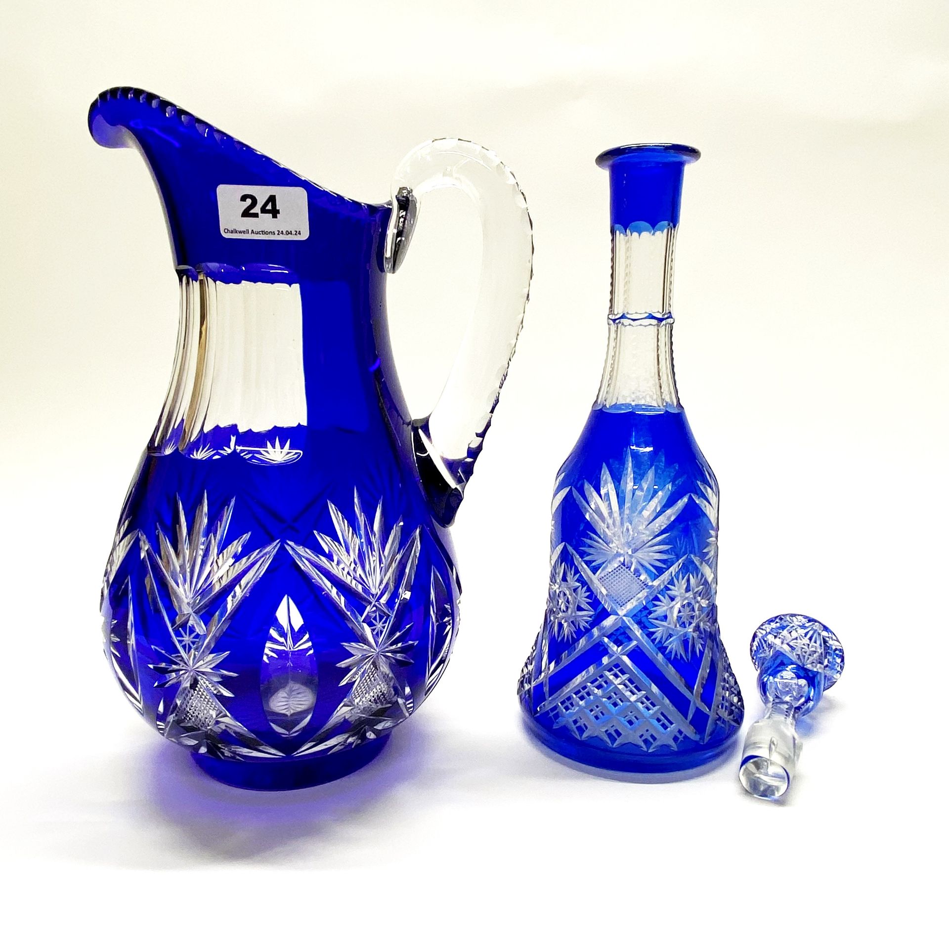 A large Bohemian glass jug and similar decanter, jug H. 33cm - Image 2 of 3