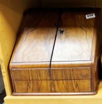 A 19thC mahogany and mahogany veneered stationery cabinet, 33cm x 24cm x 32cm.