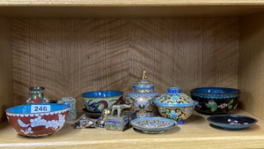 An exstensive group of Chinese cloissone and other enamled items Largest Dia. 11.5cm.