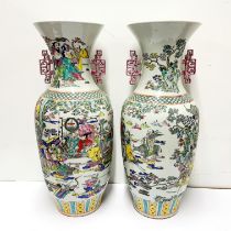 A pair of impressive Chinese hand enamelled porcelain vases H. 58cm.