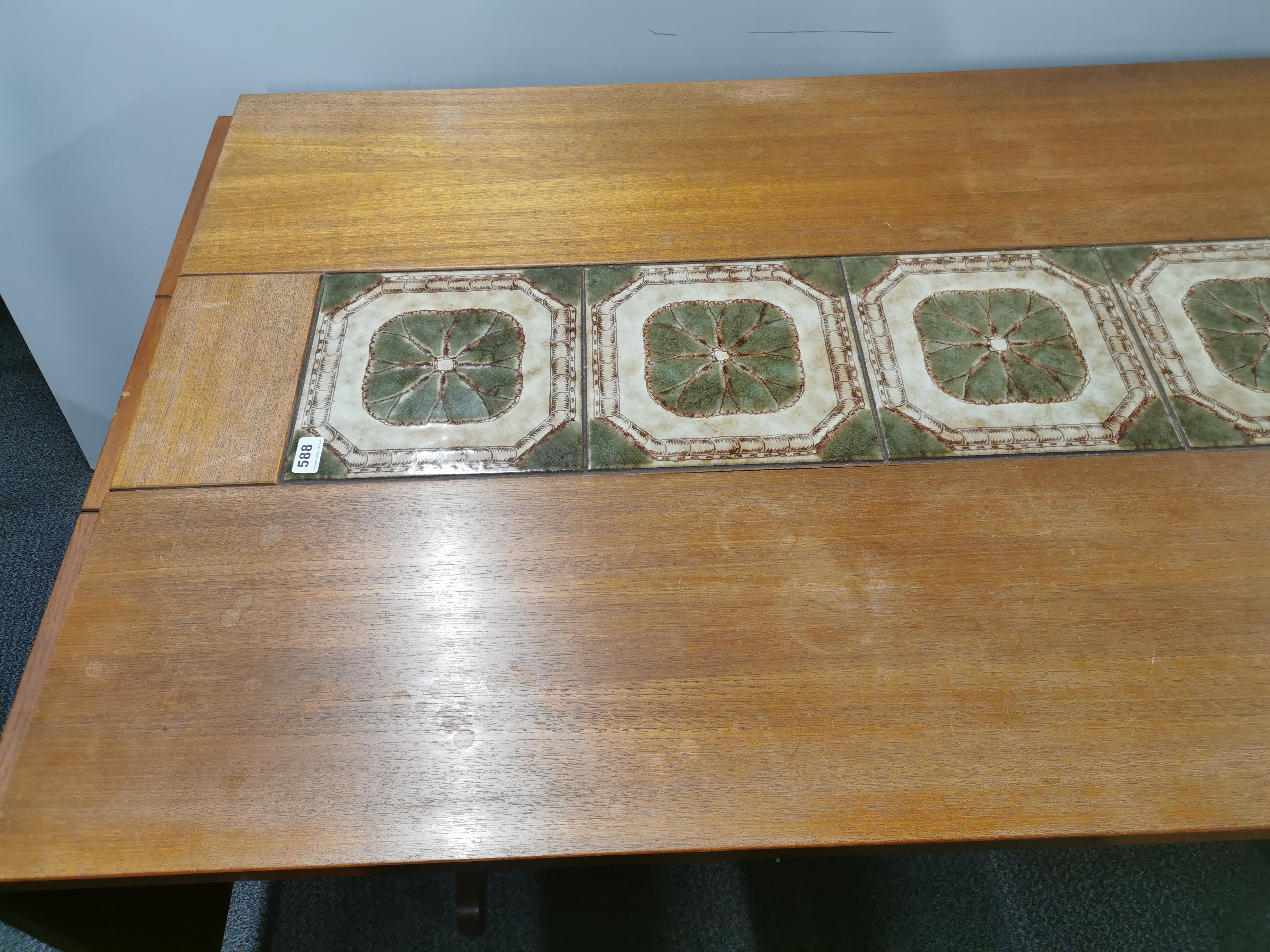 A 1970's tile topped teak drop leaf extending dining table, overall 255 x 87cm. - Image 2 of 7