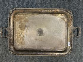 A large Mappin and Webb silverplated tray, W. 74cm.
