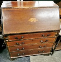 An inlaid mahogany four drawer bureau, 95 x 75 x 45cm.
