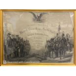 A 19thC gilt framed and glazed engraving of the Royal Prussian army dated 1854 by Alexander Duncker,
