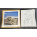 A framed military print "In the Afghan mountains" frame size. 54cm x 53cm. Together with a battle of