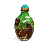 A Chinese carved Peking cameo glass snuff bottle, H. 8cm.