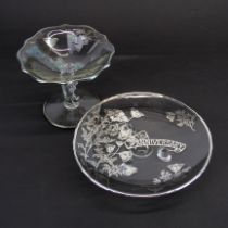 Two silver overlay glass dishes, widest W. 19.5cm.