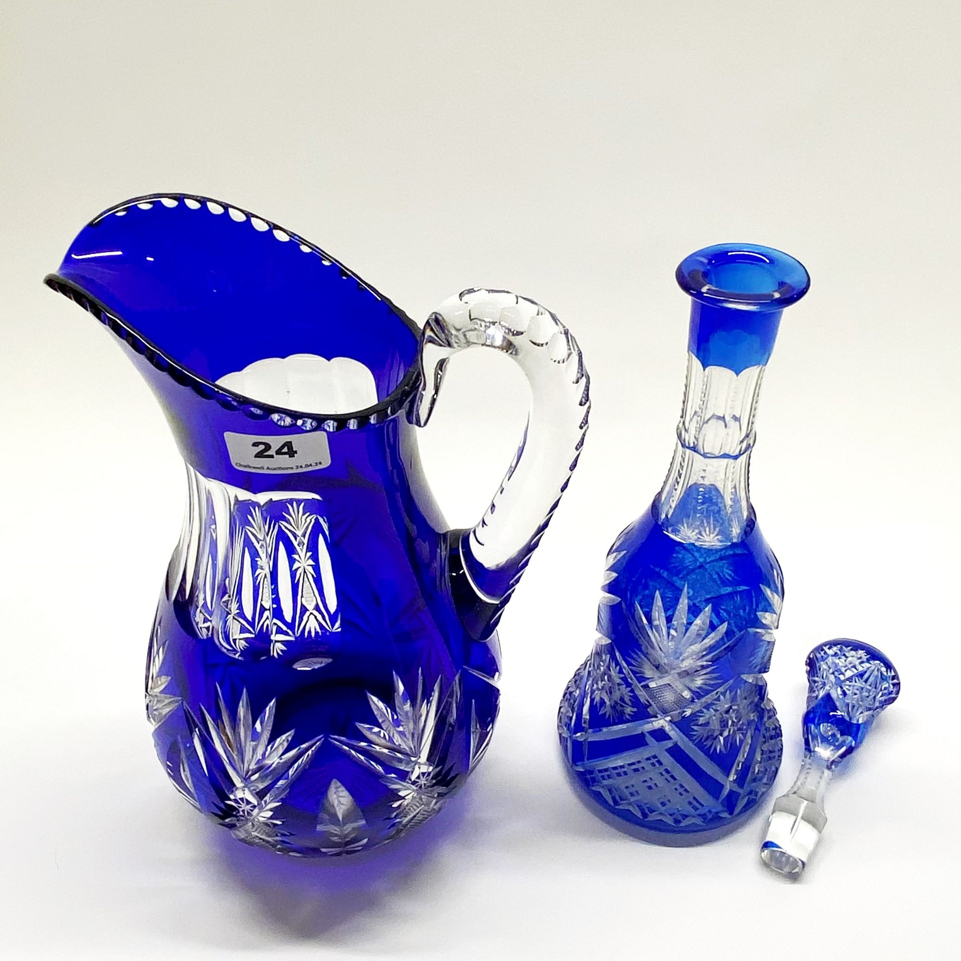 A large Bohemian glass jug and similar decanter, jug H. 33cm - Image 3 of 3