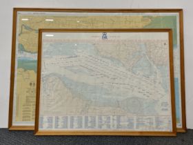 A large framed map of the river Thames, Sea Reach together with a framed map of the 1977 Spithead