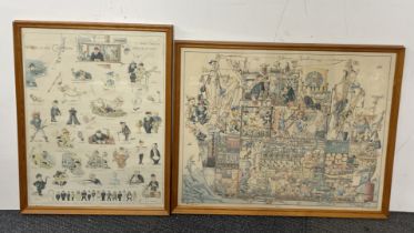 Two interesting framed prints of "This is our captain" and characters on a ship frame size. 61cm x