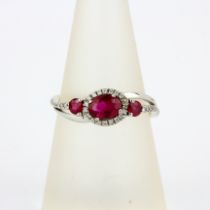 An 18ct gold and platinum ruby and diamond set ring, (O.5).