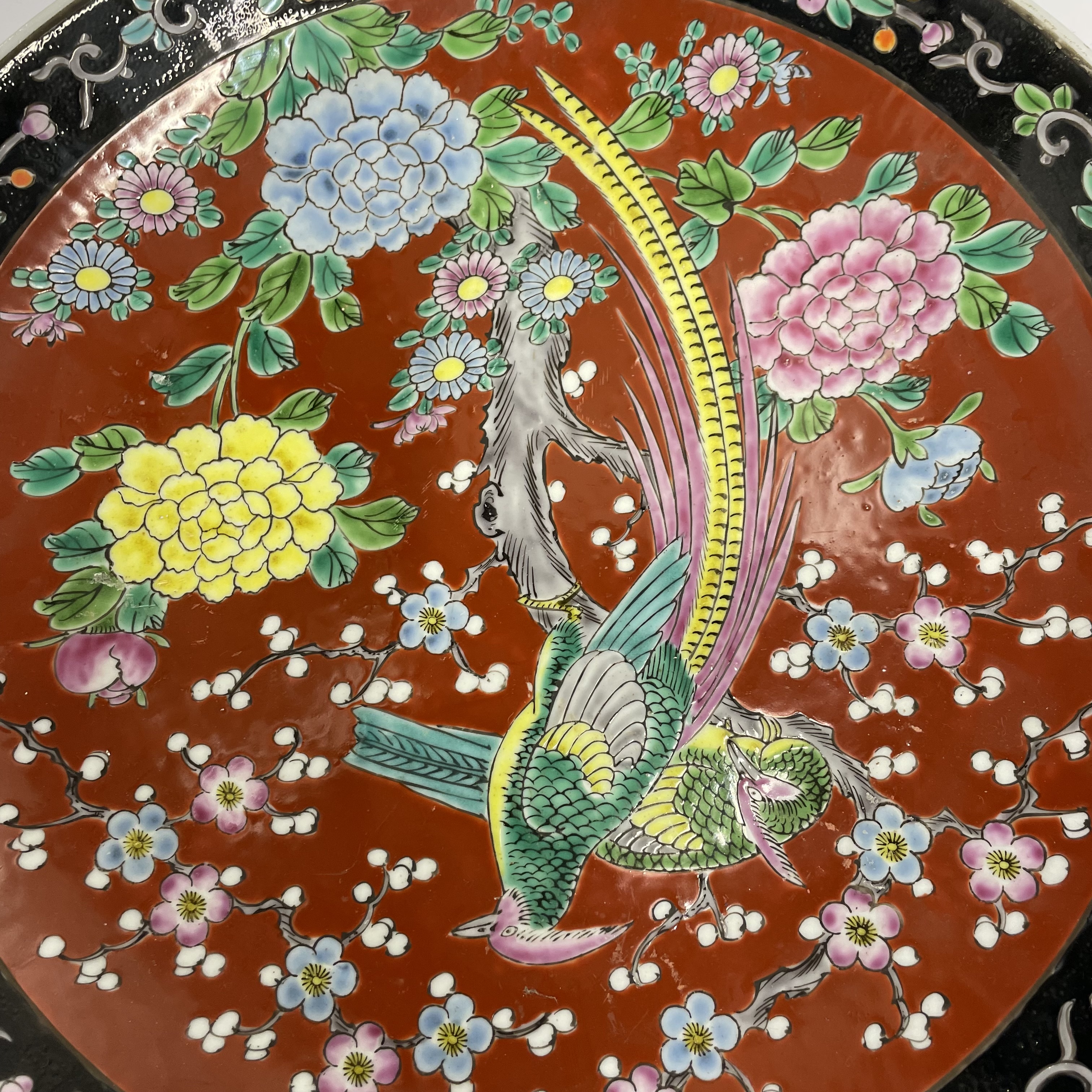 Three Japanese hand enamled porcelain chargers Largest. 41cm. - Image 2 of 3