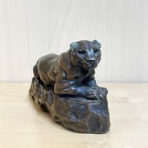 A bronze figure of a tiger after Barye L. 19cm. (A/F to tail)