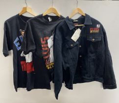 An Elvis Presly 25th Anniversary concert denim jacket, size XL, with two Elvis Presly concert t-