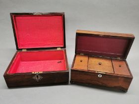 A 19th century mother of pearl inlaid mahogany box, 30 x 22 x 12cm. Together with a Regency rosewood