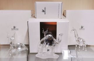 Three boxed Swarovski crystal figures with "inspiration Africa" 1993 - 1995 plaque, tallest 14cm.
