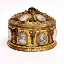 A superb 18thC French gilt casket embellished with hand painted portrait miniatures of courtiers,