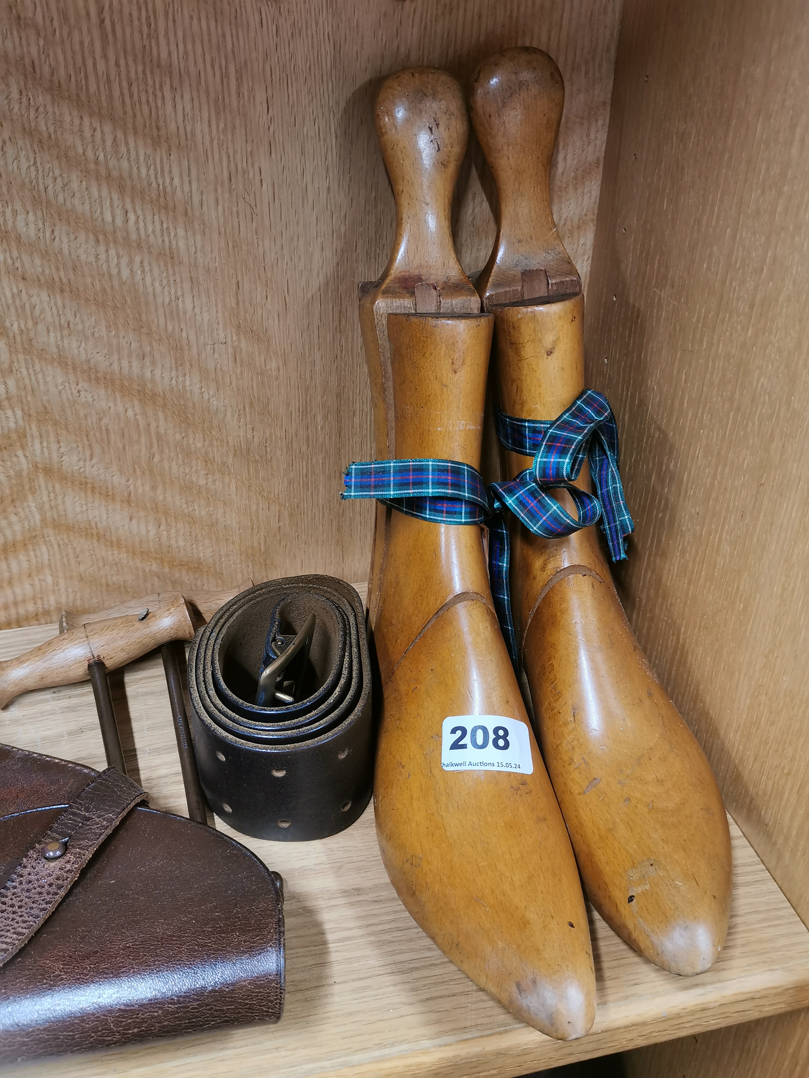 A pair of antique lady's shoe trees together with an Irish moleskin top hat and other items. - Image 2 of 4