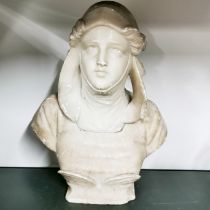 A 19thC carved marble bust, H. 29cm.