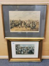 A gilt framed 19thC lithograph of the British Royal family with a guide to their titles, frame