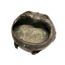 An unusual Chinese bronze owl head brush washing bowl, W. 18cm.