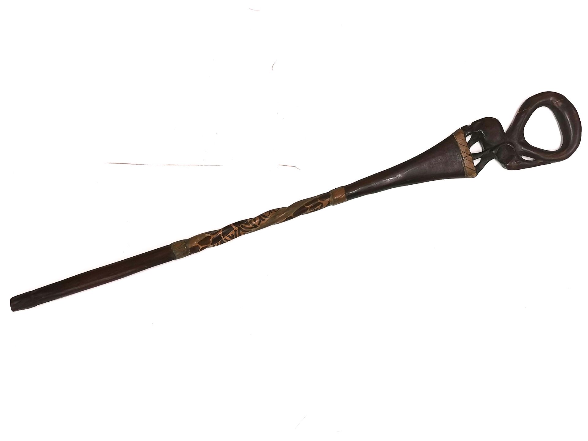 A carved African hardwood walking stick, L. 93cm.