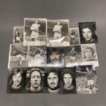 A quantity of vintage football related photographs, including an autograph of Geoff Hurst.