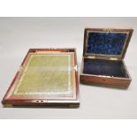 A brass bound mahogany writing slope with a 19thC brass bound rosewood veneered box with secret