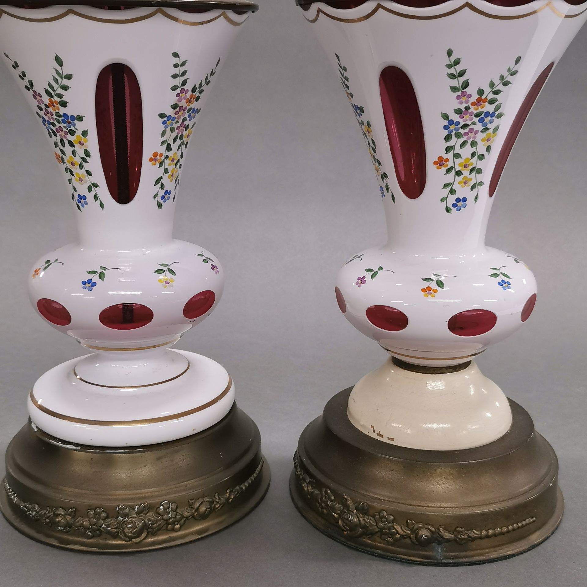 A pair of mounted Bohemian glass table lamp bases, H. 38cm. - Image 3 of 3
