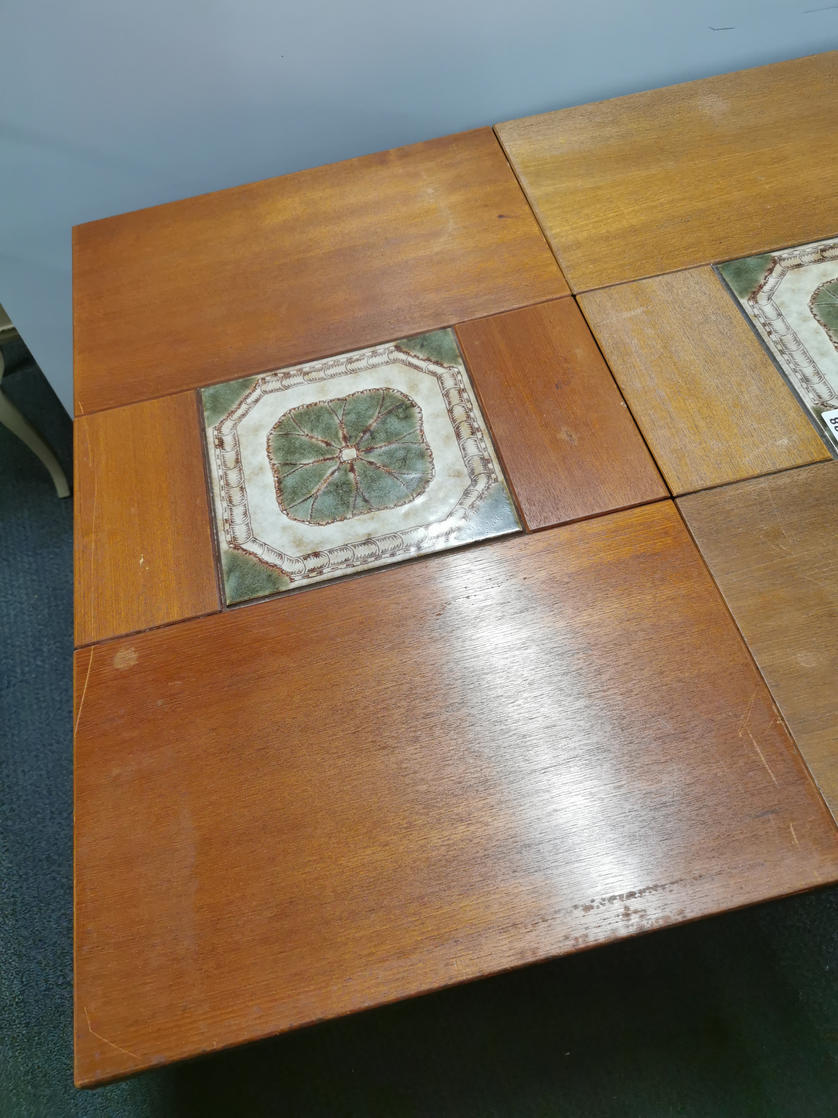 A 1970's tile topped teak drop leaf extending dining table, overall 255 x 87cm. - Image 6 of 7