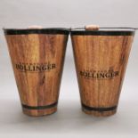 Two wooden champagne advertising buckets, H. 40cm.