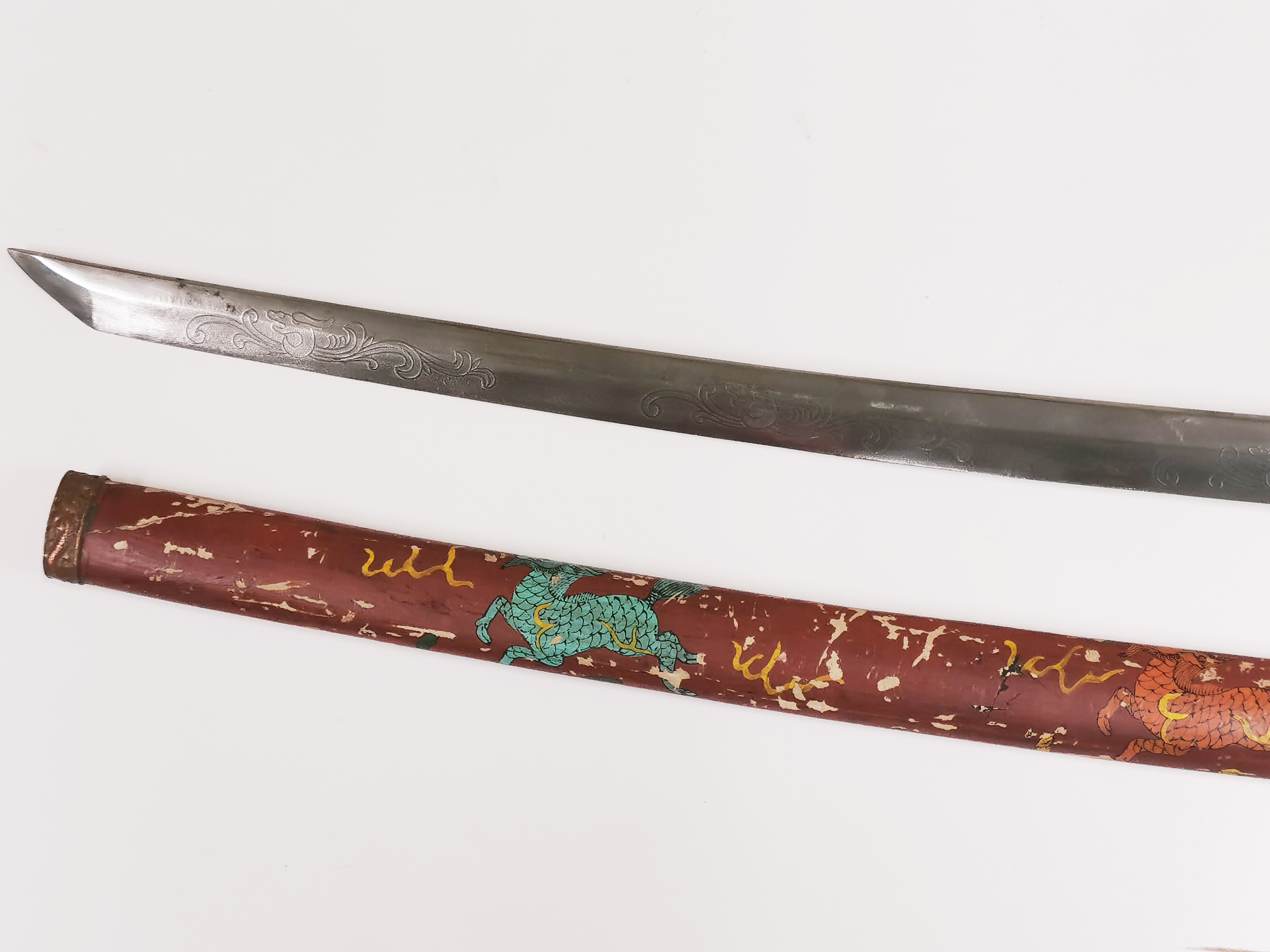 A 20thC Japanese style katana sword with painted saya, ray skin hilt and a bronze tsuba and - Image 3 of 4