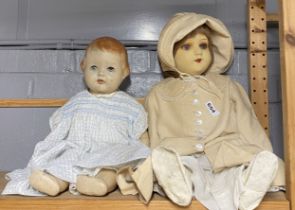 Two antique composition dolls, largest H. 52cm.
