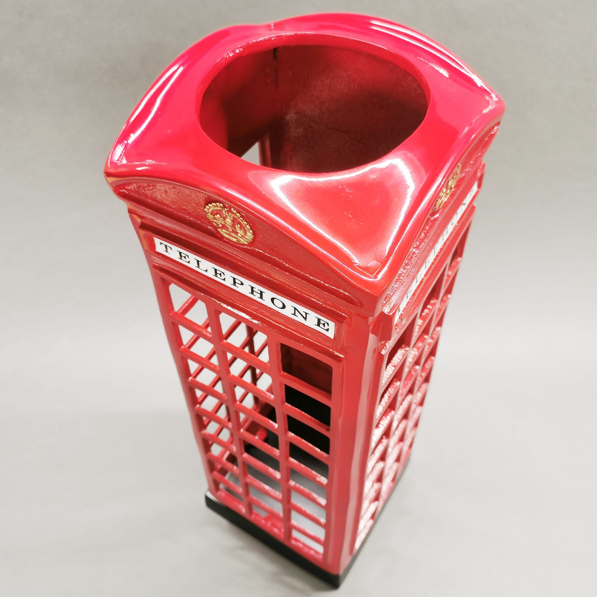 An interesting painted metal telephone box walking stick stand, H. 88cm. - Image 3 of 3