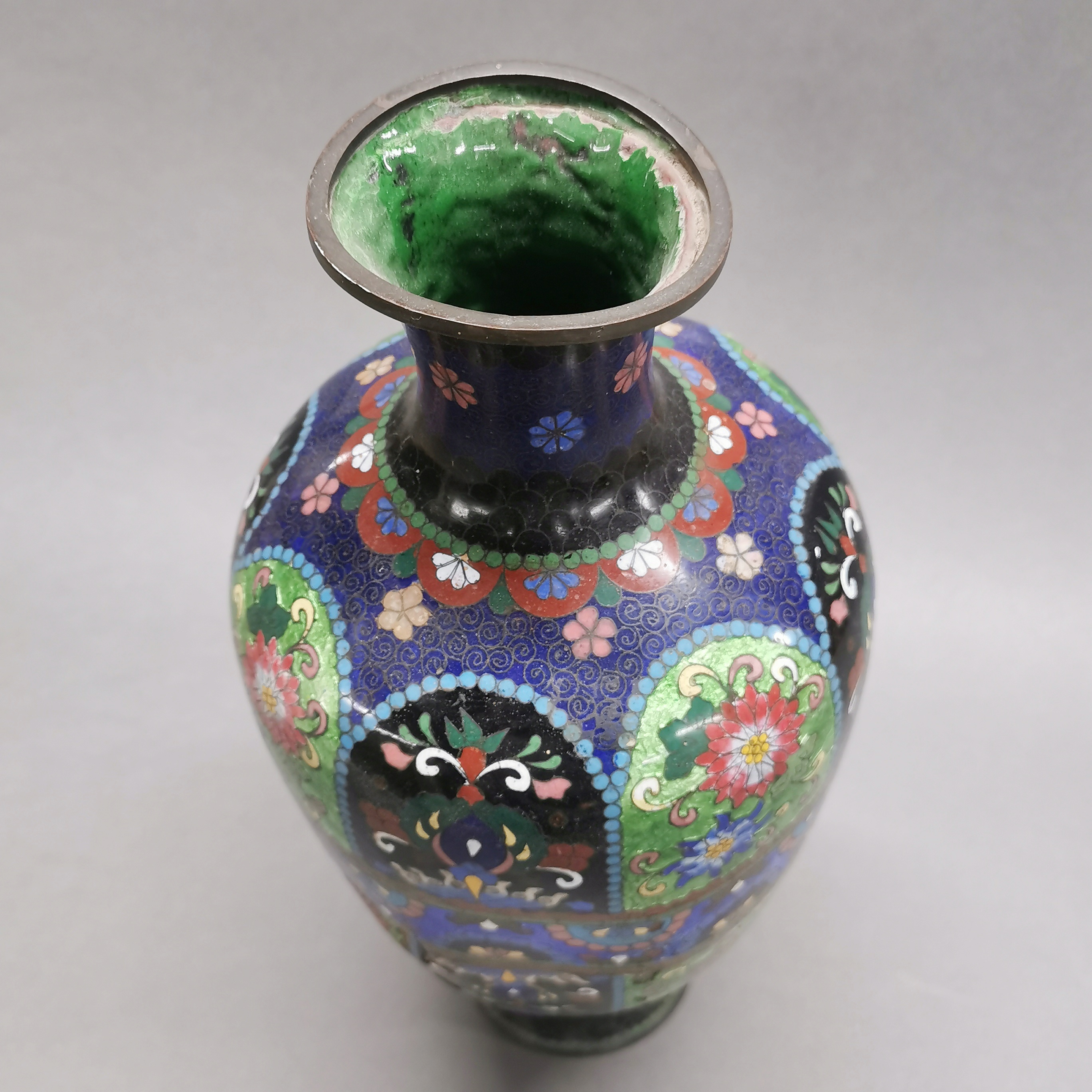 A large 19thC Japanese cloisonne vase, H. 42cm. (A/F) - Image 2 of 4