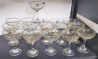 Sixteen vintage Babycham glasses.