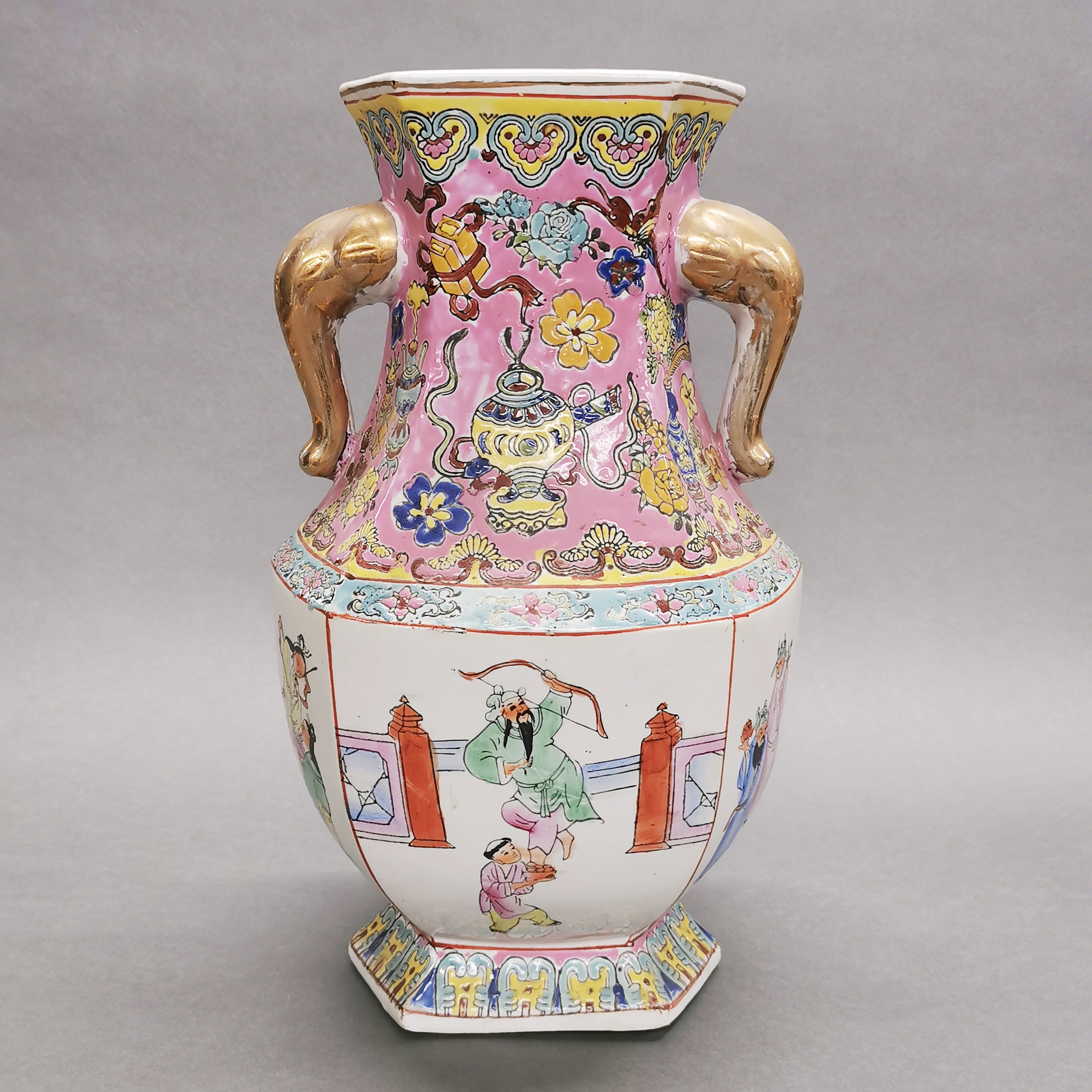 A mid 20thC Chinese hand enamelled porcelain vase, H. 35cm.