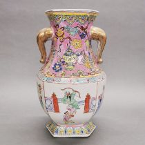 A mid 20thC Chinese hand enamelled porcelain vase, H. 35cm.
