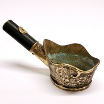 A Chinese brass and wooden handled ladle, L. 26cm.