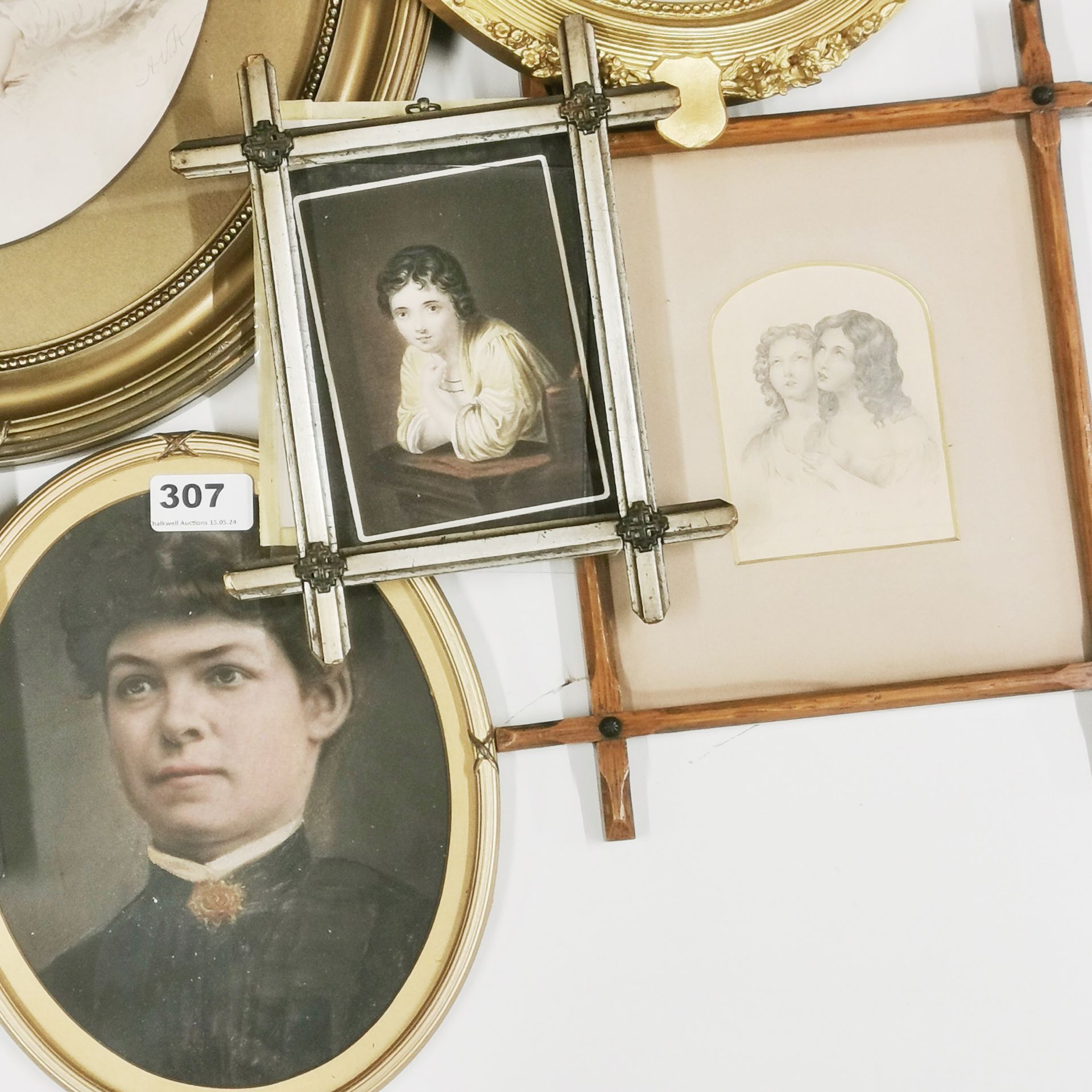 A Victorian framed hand finished photographic portrait of a young women, with a small easel, H. - Image 3 of 4