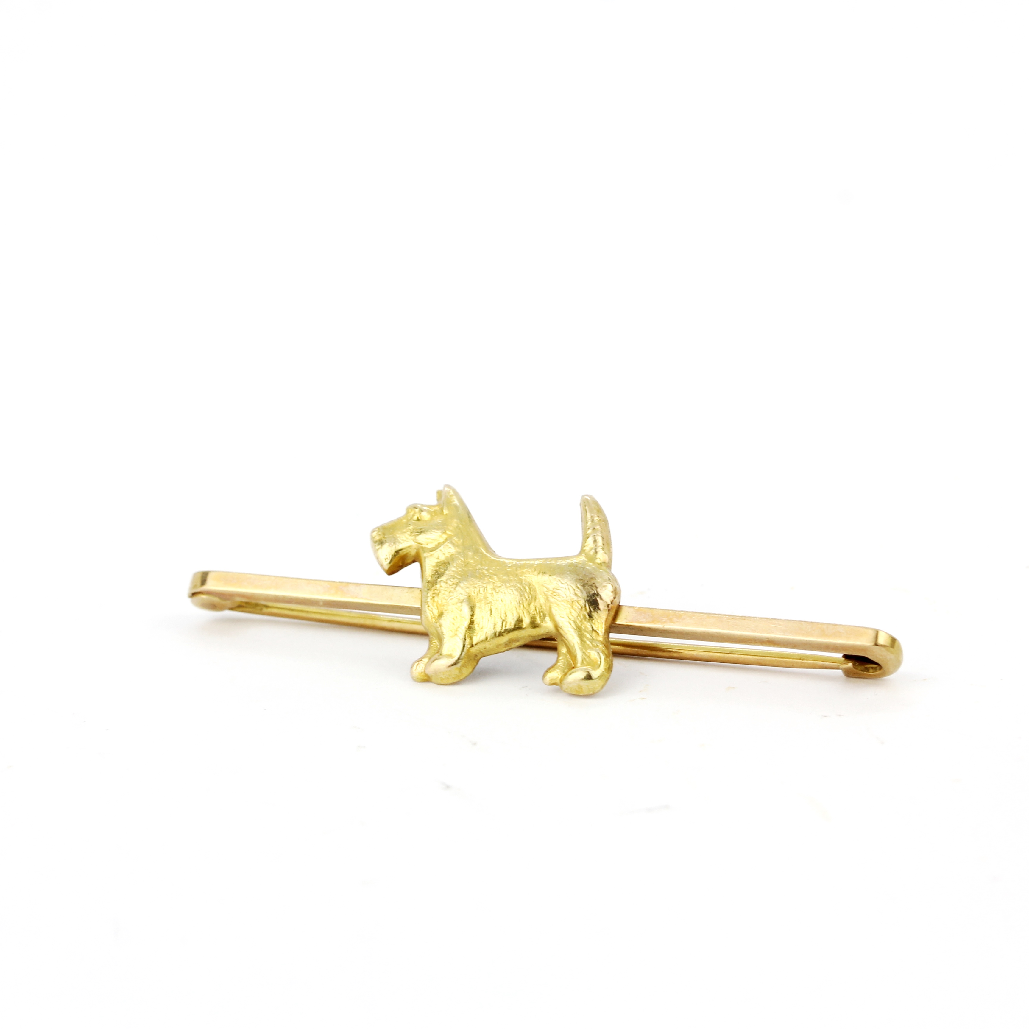 A 9ct yellow gold terrier shaped bar brooch on an antique brooch box, L. 5cm. - Image 2 of 3