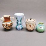 A signed Barum glazed pottery jug and three other interesting items, jug H. 18cm.